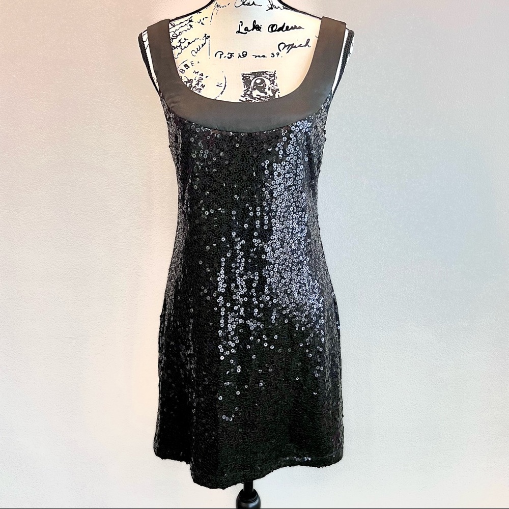 Womens Black Sequins Dress Formal Mini